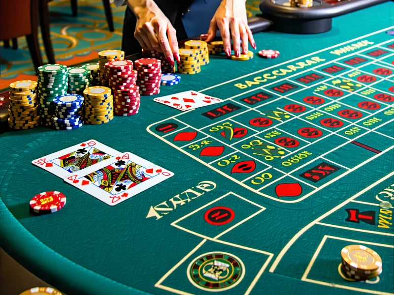 Hình ảnh bàn chơi Baccarat tại NHATVIP, NhatVip với các lá bài và chip cược, thể hiện sự sang trọng và kịch tính của trò chơi.