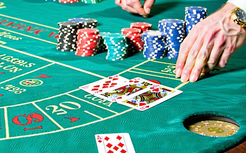 NHATVIP, NhatVip - Bàn Blackjack với người chia bài và các lá bài đang được chia, thể hiện sự công bằng và minh bạch