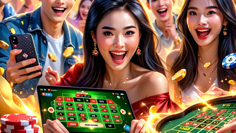 Hình ảnh một nhóm người đang vui vẻ chơi các trò chơi sòng bạc trực tuyến trên điện thoại và máy tính, với logo NHATVIP nổi bật.