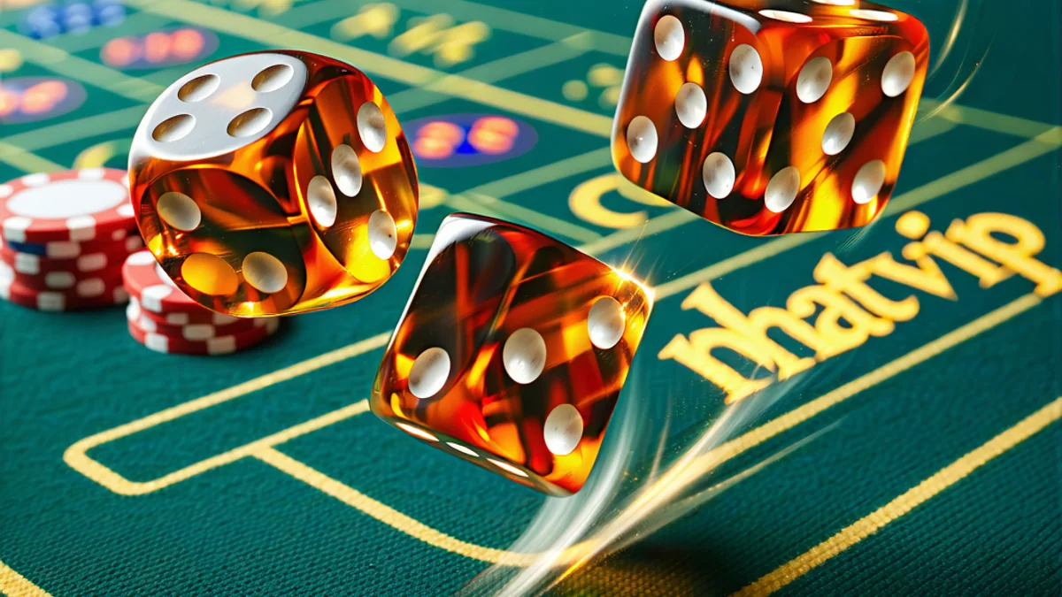 Hình ảnh xúc xắc đang được lắc trong trò chơi Sic Bo tại NHATVIP