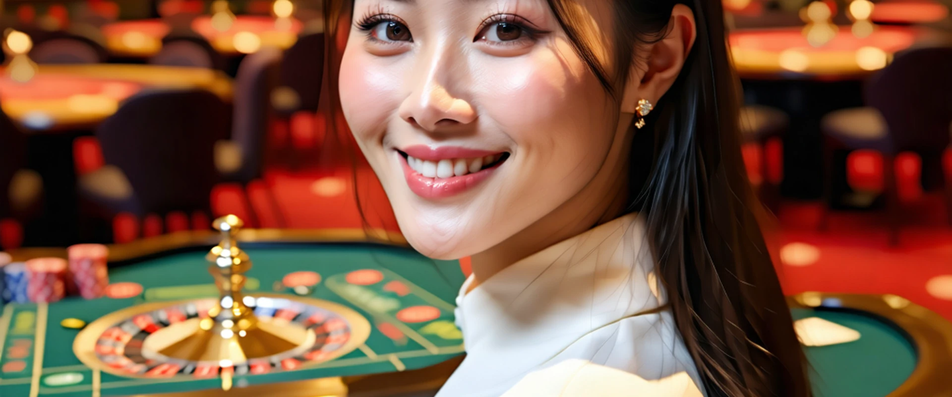 Người chia bài trực tuyến chuyên nghiệp tại NHATVIP đang tương tác với người chơi trong một sòng bạc ảo sang trọng