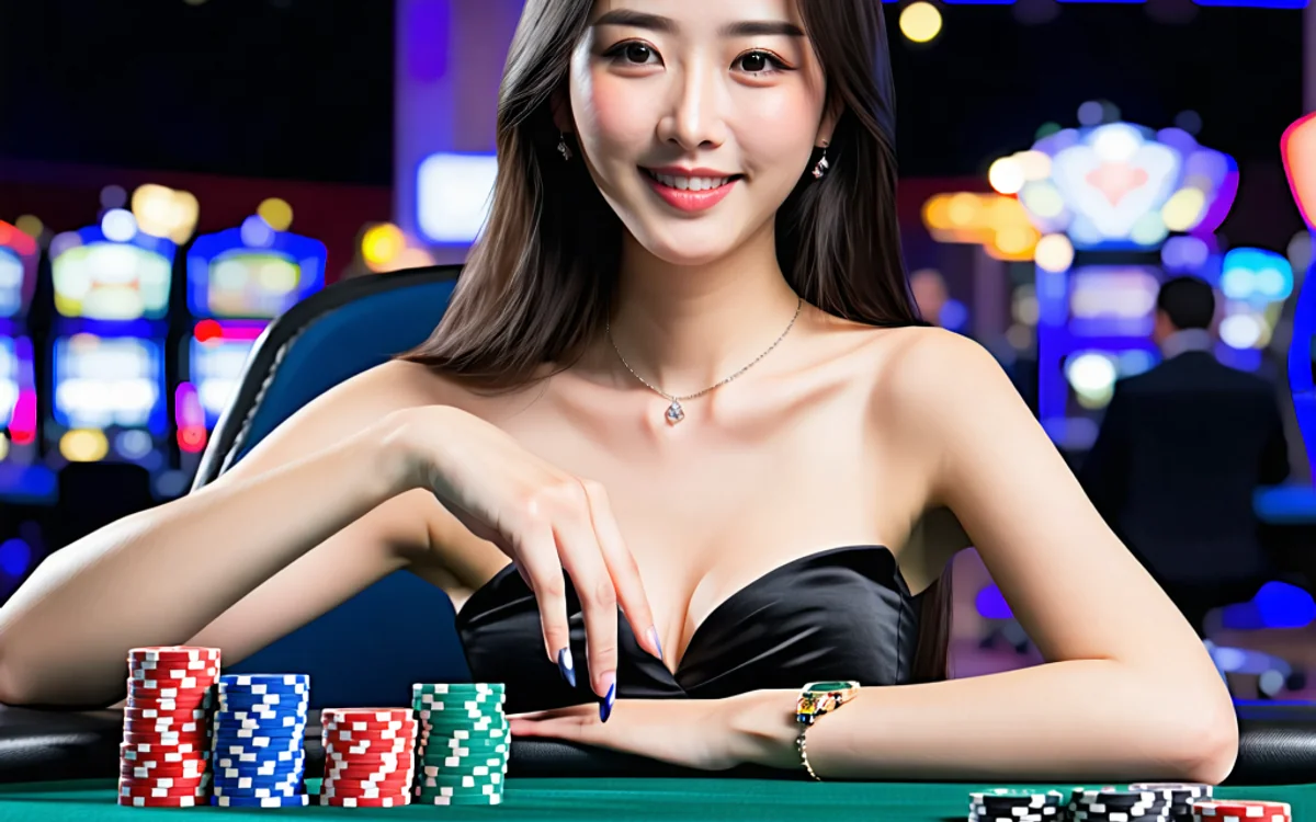 NHATVIP, NhatVip - Hình ảnh một bàn Blackjack với người chia bài trực tiếp và giao diện người dùng, thể hiện trải nghiệm casino chân thực