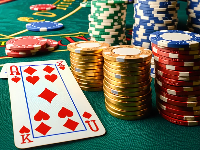 Hình ảnh bàn chơi Poker tại NHATVIP, NhatVip với các lá bài tẩy và chip cược, thể hiện không khí căng thẳng và trí tuệ của trò chơi bài chiến lược.