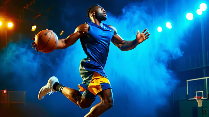 Sân bóng rổ với cầu thủ đang ném bóng, thể hiện cá cược bóng rổ tại NHATVIP