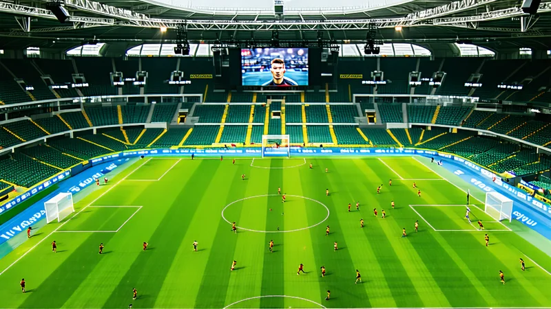 Sân bóng đá với cầu thủ đang thi đấu, thể hiện cá cược bóng đá tại NHATVIP