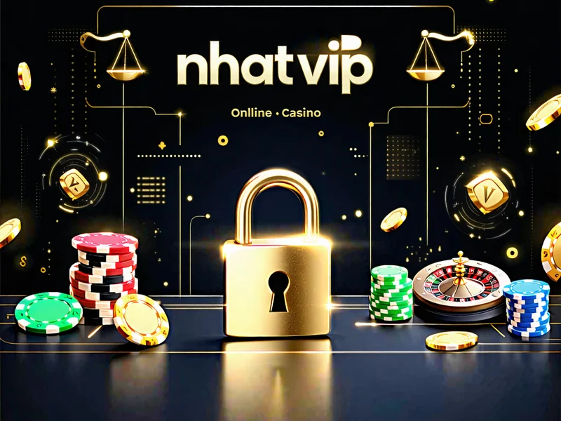 Giao diện nền tảng NHATVIP với logo thương hiệu nổi bật và các biểu tượng an toàn, công bằng